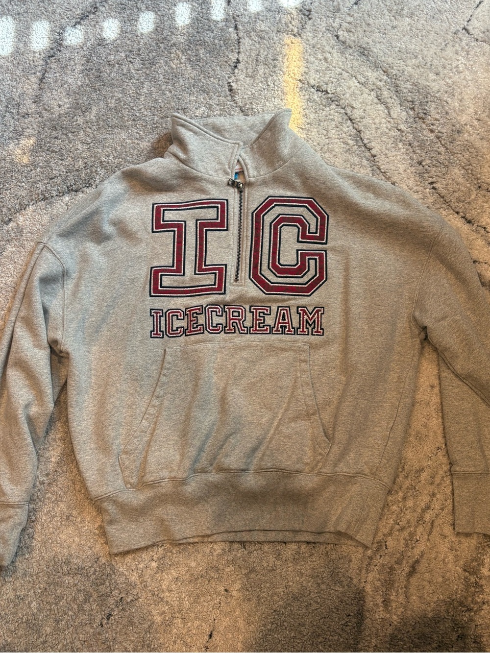 Icecream Gray Half-Zip Sweatshirt with Maroon Lettering